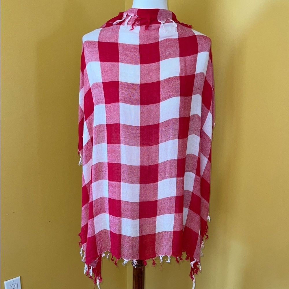 Red and White Checkered Shawl
